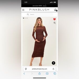 PinkBlush Long Sleeve Brown Maternity Dress
